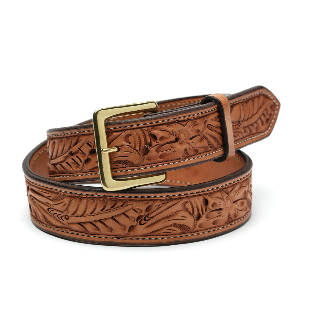 Saddle Tan Floral Belt