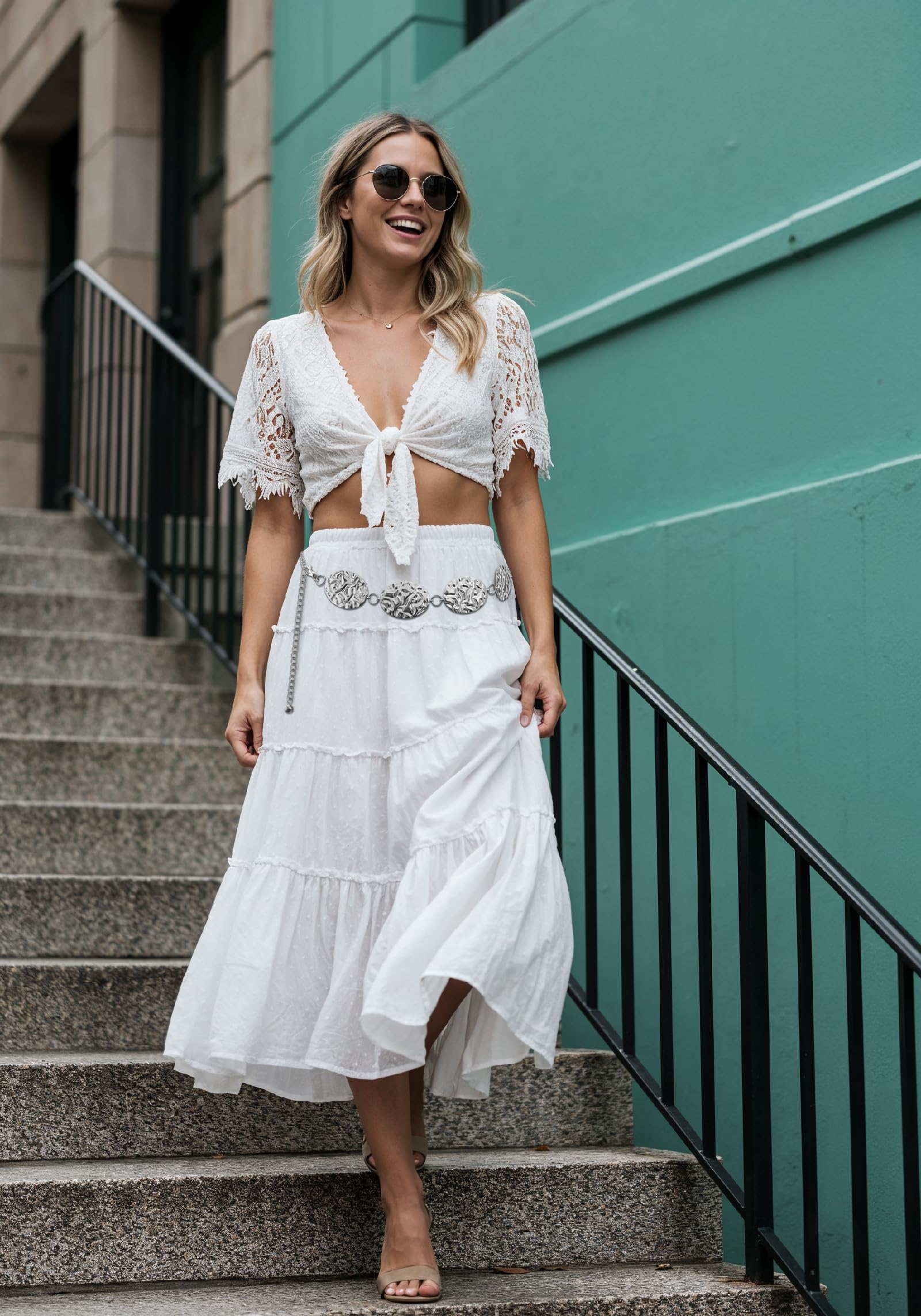 Hammered Metal Western Boho Oversized Concho Chain Belt