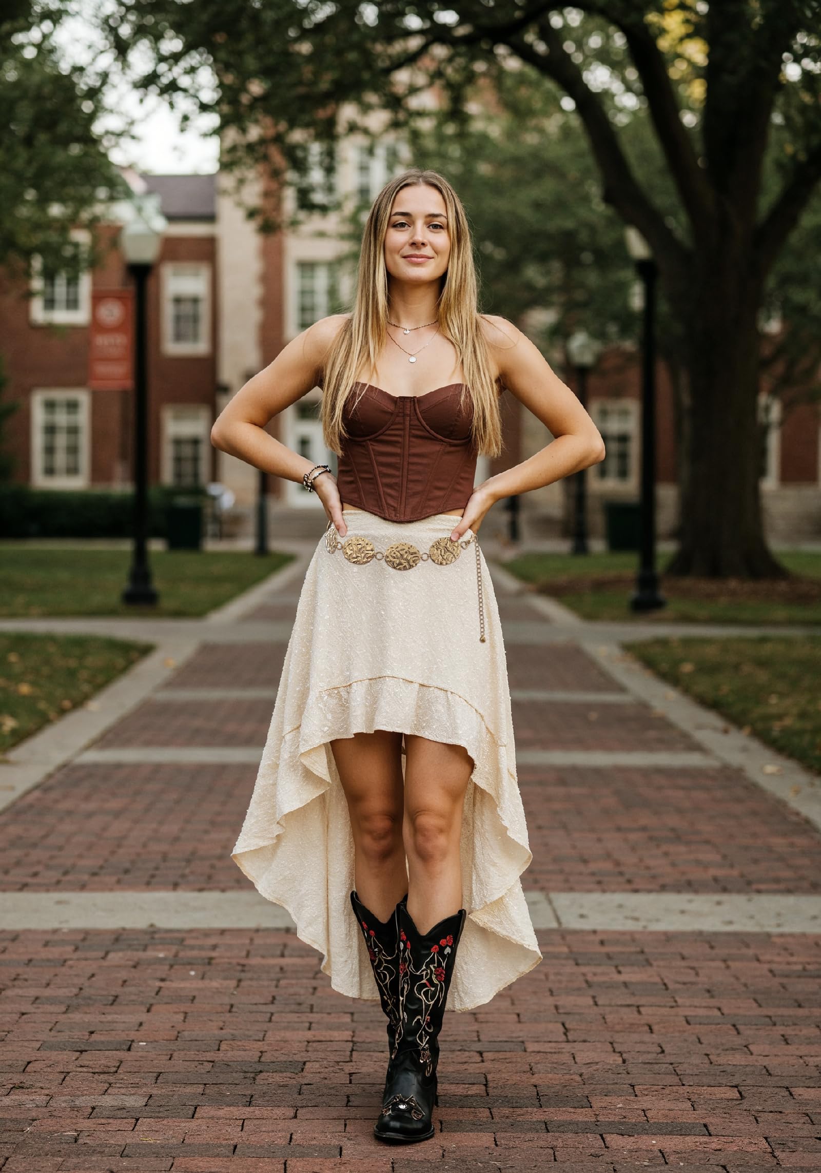 Hammered Metal Western Boho Oversized Concho Chain Belt