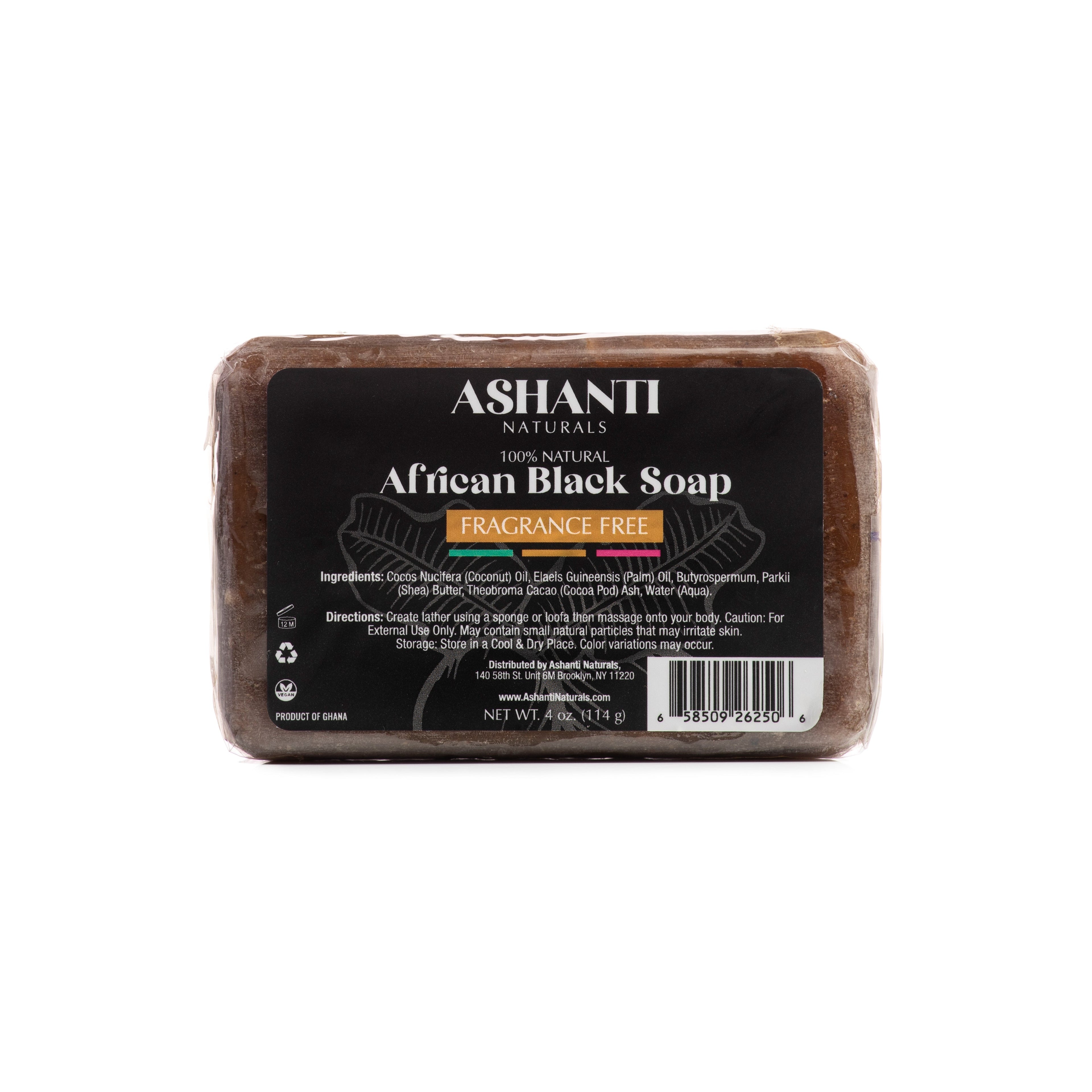 ASHANTI NATURALS 100% African Black Soap - Fragrance Free