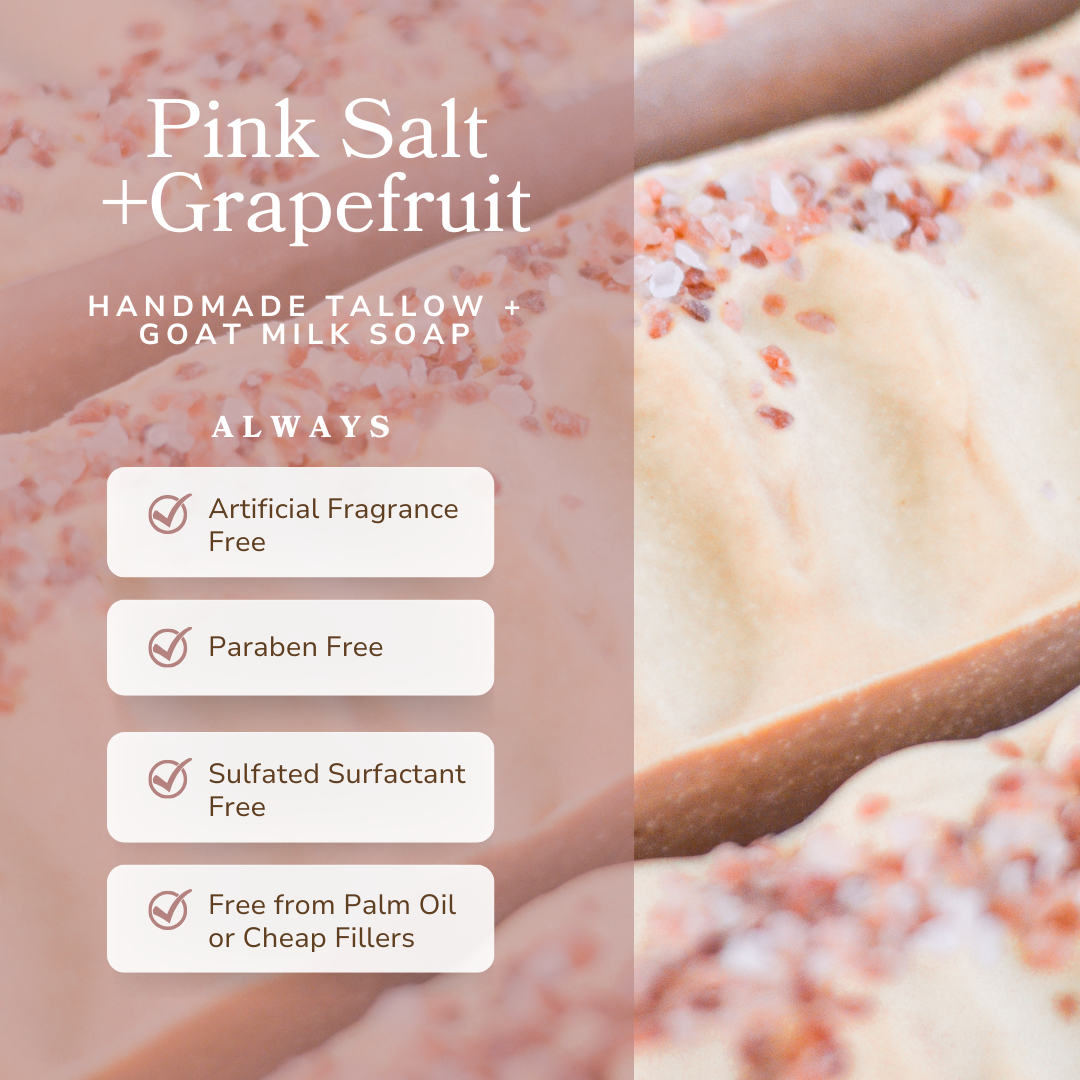 Pink Salt + Grapefruit Cleansing Bar Handmade Tallow and Goat Milk Soap Bar