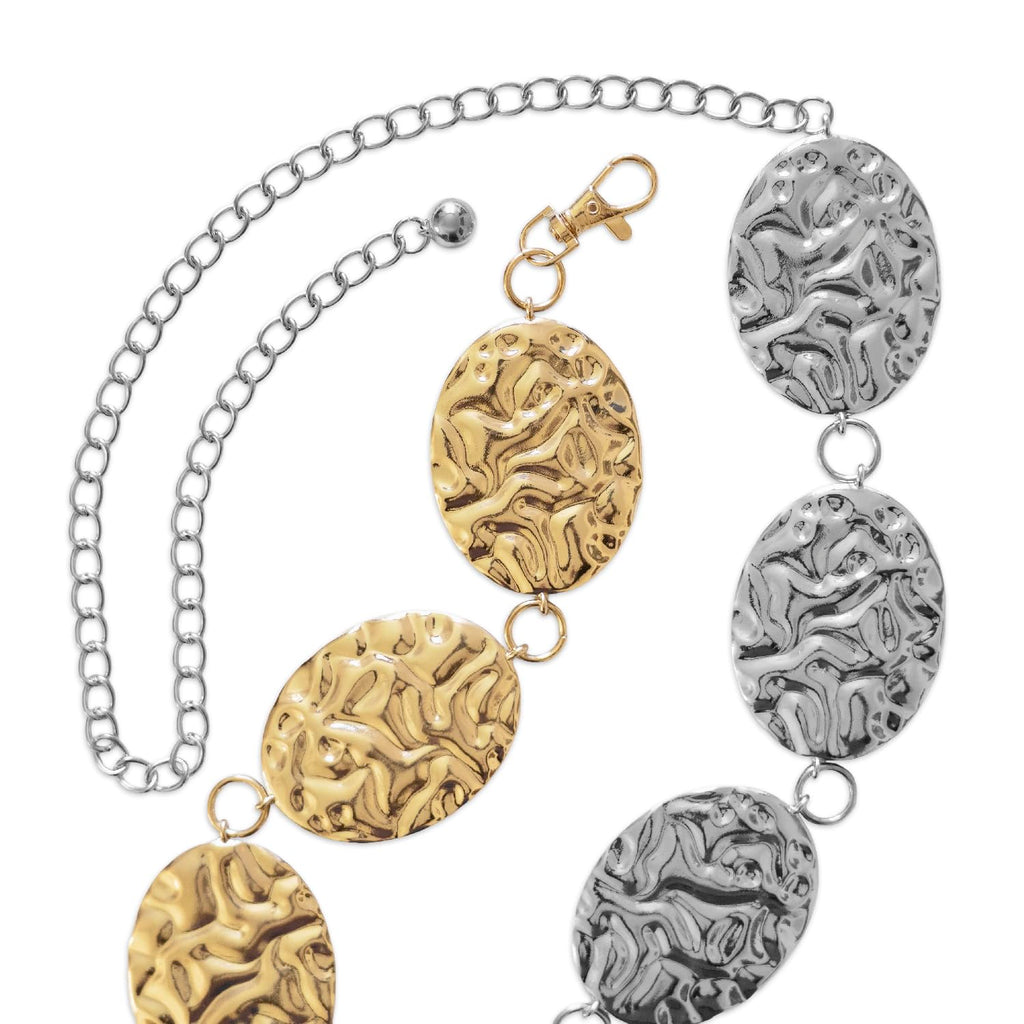 Hammered Metal Western Boho Oversized Concho Chain Belt